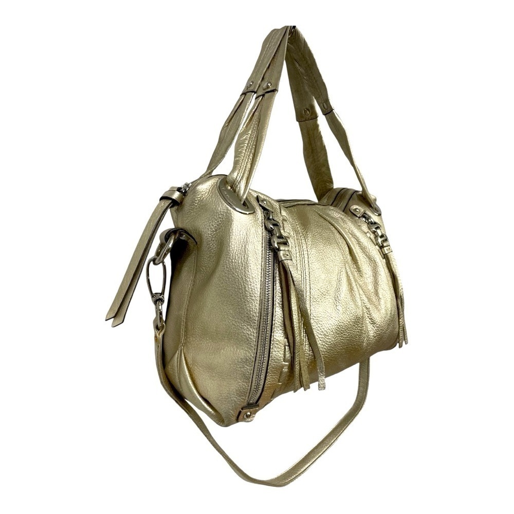Makowsky Metallic Gold Genuine Leather Satchel Shoulder Crossbody Bag - Picture 6 of 16
